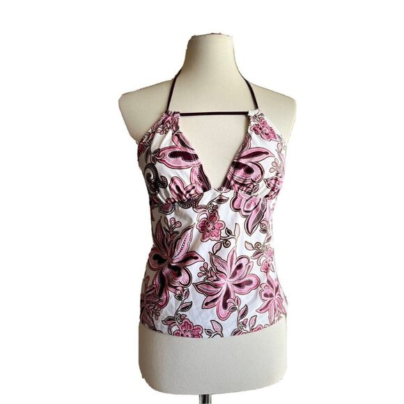 Daisy Fuentes Women's Floral Halter V Neck Swim Tank Top - Picture 1 of 8